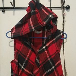 Plaid hooded wrap sweater vest